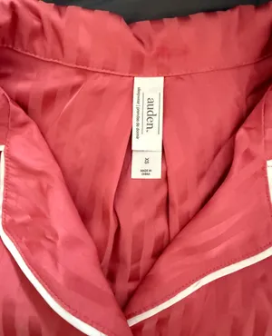 Auden Coral Pink Satin-Stripe Pajama Set with White Piping thumbnail 5