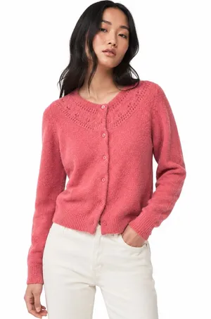 The Reeds J.Crew Cardigan Sweater Pink Pointelle Knit Coquette Y2K Soft Womens M thumbnail 1