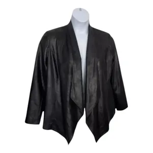 JM Collection Vegan Leather Draped Black Jacket Size M Open Front Blazer Casual thumbnail 2