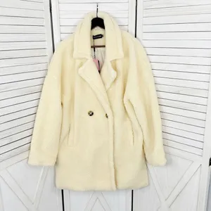 Pretty Little Thing Faux Sherpa Double Breasted Teddy Coat Cream 10 Borg‎ Lapel thumbnail 10