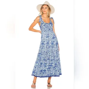 FREE PEOPLE Kikas Blue And White Floral Tie Shoulder Maxi Dress Size Medium thumbnail 13