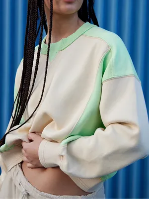 NWOT Free People FP Movement Intercept Color Block Pullover - Sesame Limezest- L thumbnail 6