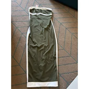 PRETTYGARDEN NEW Olive Green Bodycon Strapless Slit Cocktail Party Tube Maxi Dress S thumbnail 4