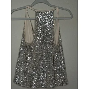 Love on a Hanger Silver Sequin Sleeveless Top Party Size M thumbnail 7