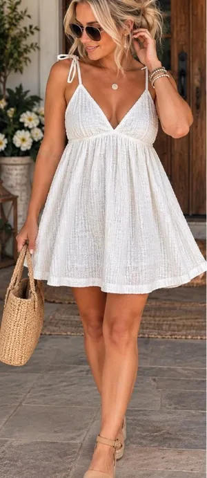 Lulus White Textured Tie-Back Mini Dress NWT thumbnail 1