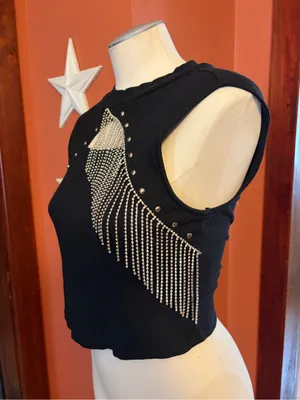 Blue b. Black Rhinestone Fringe Cutout Crop Top thumbnail 3