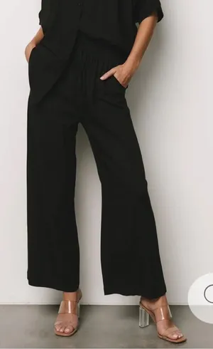 Baltic Born Black High Rise Wide Leg Pull On Drawstring Casual Trouser Pants M thumbnail 1
