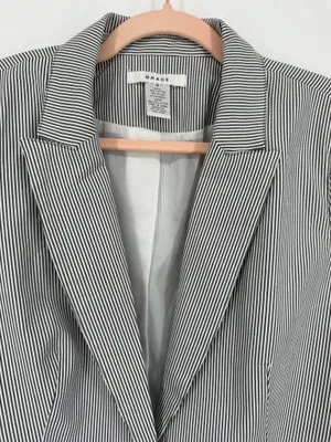 Grace Women Navy Striped Blazer Size 8 Jacket Button Front Pockets Lined Gray thumbnail 3