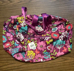 NEW Vera Bradley Duffle Flutterby Bag Bright Floral Purple Weekender thumbnail 1