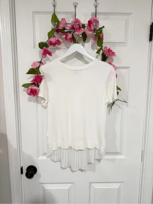 Banana Republic White Cotton Pleated Back Top Quiet Luxury Minimalist XS thumbnail 2