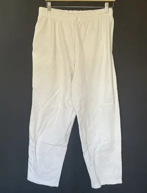 Silverwear White Elastic Waist Cotton Pants L wide leg pockets casual light thumbnail 1