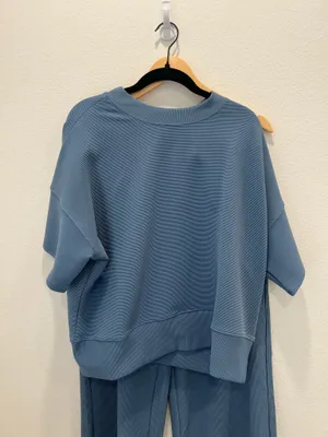 Relaxed Two-Piece Lounge Set in Dusty Blue by Zenana Size M thumbnail 4