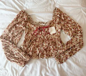 Altar’d State Ivory And Rust Floral Tie Front Babydoll Blouse Size XS thumbnail 1