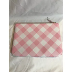 KATE SPADE New York Pink & White Argyle Zip Pouch Clutch Cosmetic Bag 10.5” thumbnail 2