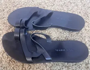 Valia Gabriel Black Leather Toe Loop Sandals Handmade in Greece Size 7/37 thumbnail 1