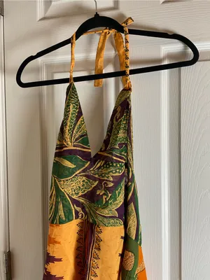 Raj 100% Silk Boho Halter Dress Size S Multi-Color Patchwork India thumbnail 5