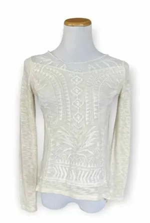 Womens Xhiliration Ivory Lace Overlay Heathered Long Sleeve Blouse Top - Sz S thumbnail 1