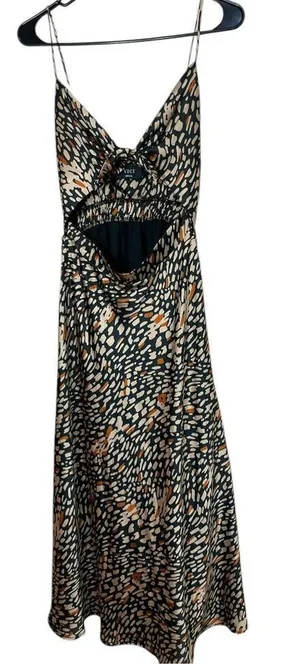 Vici Tie Front‎ Cutout Midi Dress Modern Geometric Cheetah Print Size Small thumbnail 1