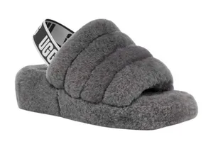UGG Fluff Yeah Slide Fur Slippers Charcoal Grey Slingback Plush Women’s Size 11 thumbnail 1