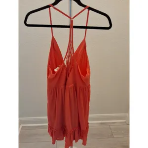 New In Wrinkly Fabric Style Orange Cotton Babydoll Strappy Size L Dress NEW thumbnail 5