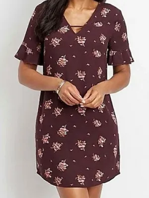 Maurice’s Burgundy Floral Shift Dress thumbnail 1