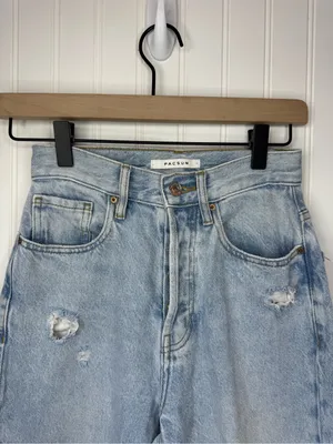Pacsun Womens Dad Jean Light Blue Wash Distressed Rips Cotton Button Fly Size 23 thumbnail 2