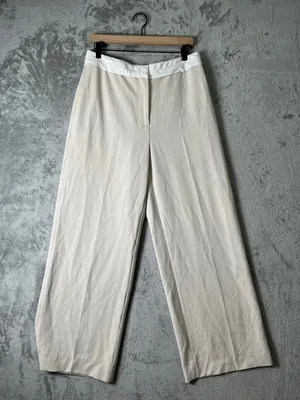 Reiss Ivory Wide Leg Trousers High Rise Tailored Dress Pants Size US 8 Office thumbnail 1