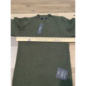 Lulus Sweater Dress Size M Olive Green Ribbed Knit Balloon Sleeve Crew Neck NWT thumbnail 6