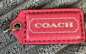 Coach Red Leather Silver Embossed Rare 2” Fob Hang tag Charm Keychain Bag Purse thumbnail 1
