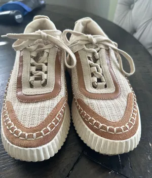 Dolce Vita Dolen Cream Tan Suede Knit Platform Sneakers Women Shoes GUC size 8.5 thumbnail 1