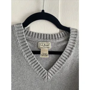 LL Bean‎ V-Neck Sweater Womens XL Grey Classic Cotton Knit Pullover Heritage thumbnail 2