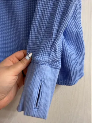 Aerie Offline Blue Oversized Takes Two To Tango Graphic Waffle Knit Top - size L thumbnail 3