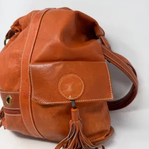 Avorio Italian Leather Tassel Shoulder Bag Orange Boho Womens Large thumbnail 3