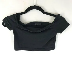 Asos Womens Crop Top Off Shoulder Short Sleeve Cotton Stretch Black Size 0 thumbnail 1