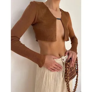 NWT Savannah Morrow Birdie Top in Cocoa Brown Cropped Long Sleeve Size Small thumbnail 9