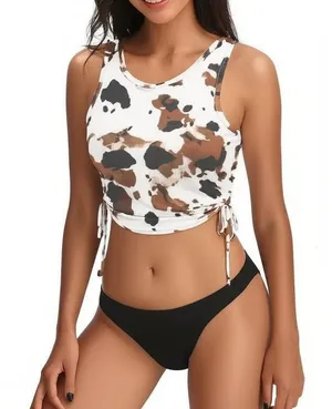 LE LIS Crop Top Womens Size M Cow Print Sleeveless Round‎ Neck Side Tie Bohemian thumbnail 1