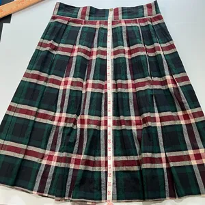 Cremieux Plaid Skirt Women 12 Green Burgundy Good Pleated A-Line Knee Length thumbnail 9