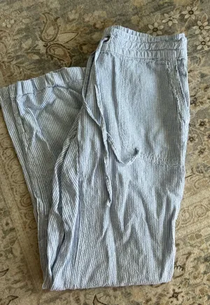 Seersucker Blue and White Linen Pants thumbnail 3