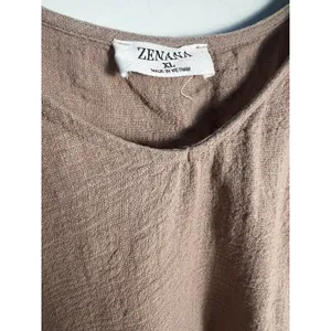 Zenana Wm XL Brown Crop Cotton Gauze V-Neck Cuffed Short Sleeve Top Minimalist thumbnail 2