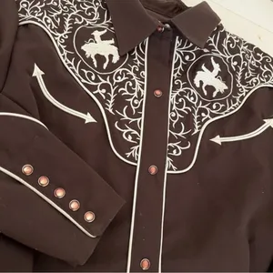 ROPER Brown Bucking Bronc Embroidered Western Snap Shirt Vintage Size Large thumbnail 5