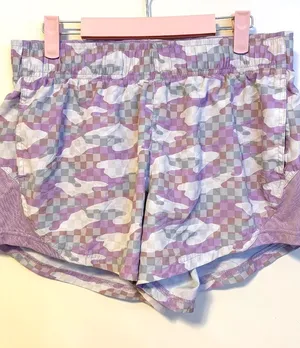 Athletic Works Gym Workout Running Shorts Purple Grey Digital Camo Womens Medium thumbnail 1