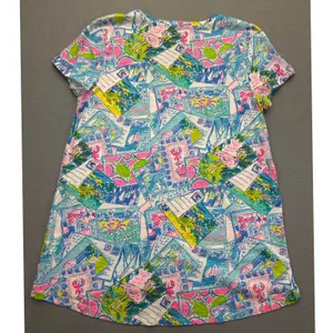 Lilly Pulitzer Etta V-Neck Top Multi Wish You Were Here Postcard Print Small NEW thumbnail 7