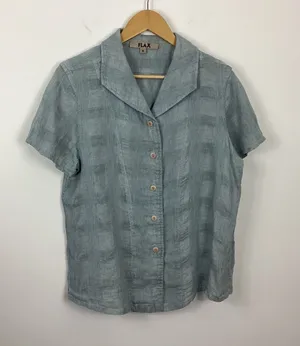 Flax Short Sleeve Button Down Linen Shirt Size Small thumbnail 1