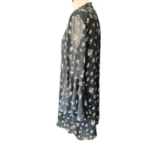 Philosophy Black Floral Chiffon Shift Dress Sz Small Tie Keyhole Flutter Sleeve thumbnail 3