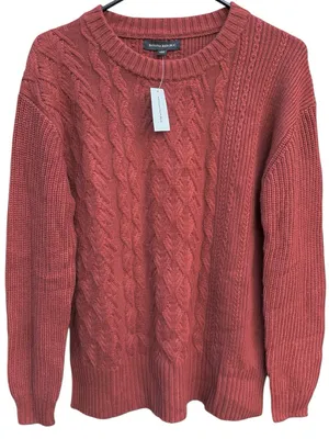 NWT Banana Republic Mixed Cable Knit Wool Blend Sweater Rust Size Small thumbnail 1