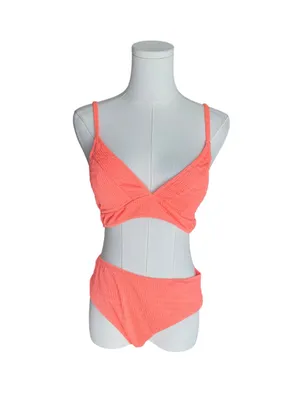 CUPSHE - NWT Coral Bikini Set Textured High Waist Lace-Up Back Swimwear SZ M thumbnail 3