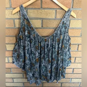 Free People Hummingbird Chloe Cold Shoulder Blouse Blue Paisley Print Size Small thumbnail 2