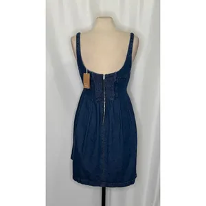 NWT!!‎ REFORMATION Violet Denim Mini Dress Blue Smocked A-Line Skirt Size 12 thumbnail 9