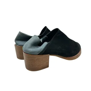 All Black Mules Heel Collapsible Back Slip On Suede Leather Black‎ Blue Sample thumbnail 7