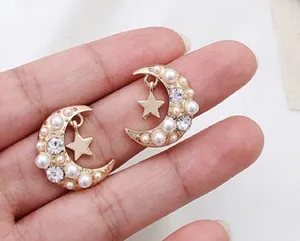 Crescent Gold Beaded Celestial  Moon Earrings New thumbnail 4
